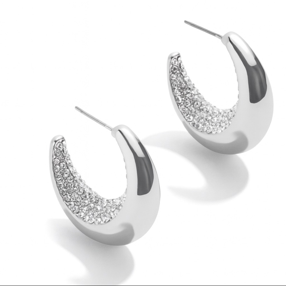 BaubleBar Kimberly Earrings in Silver – Crystal Pave Crescent Hoops